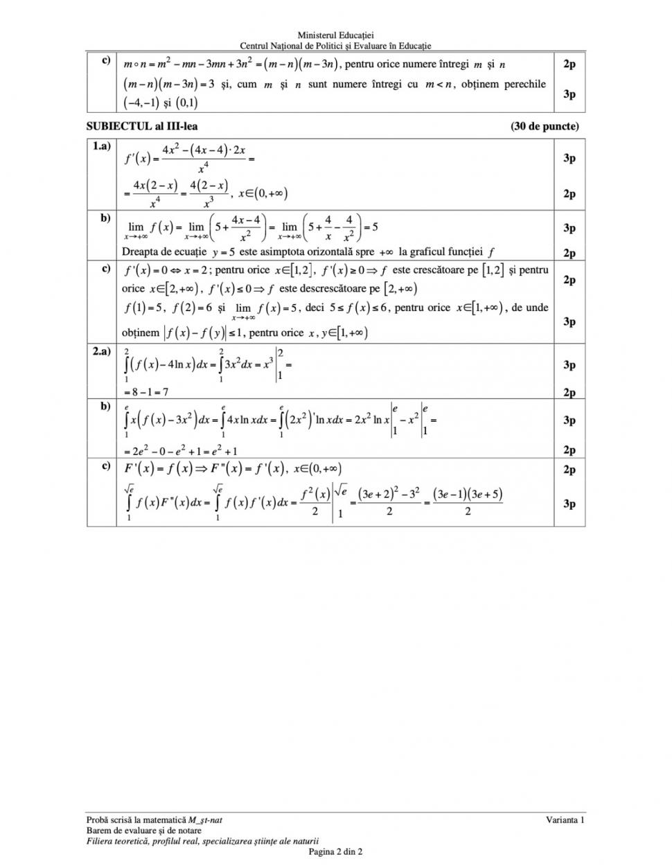 Baremul de corectare pentru proba la Matematică de la Bacalaureat 2023, publicat oficial 842974