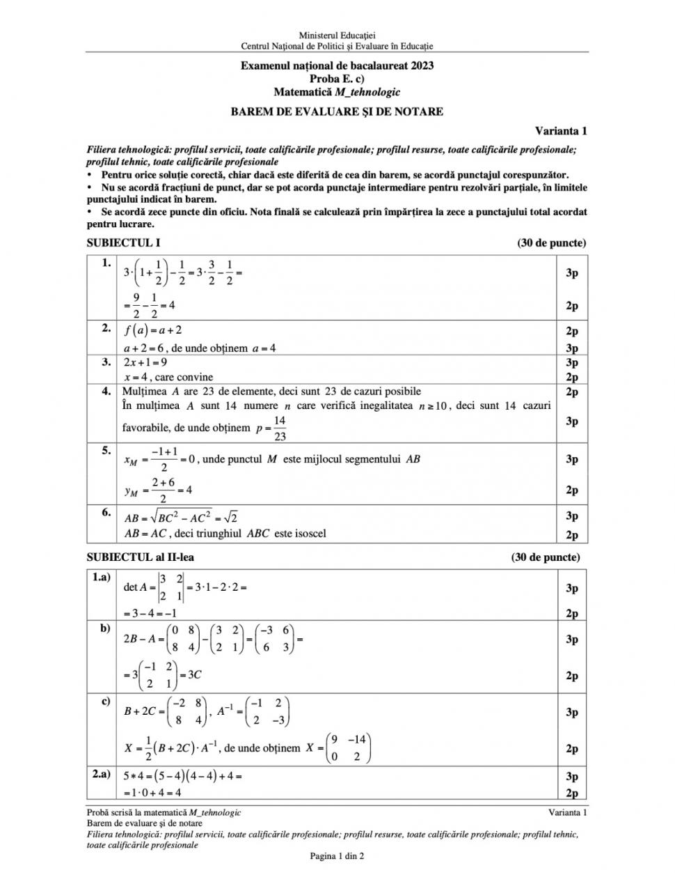 Baremul de corectare pentru proba la Matematică de la Bacalaureat 2023, publicat oficial 842979