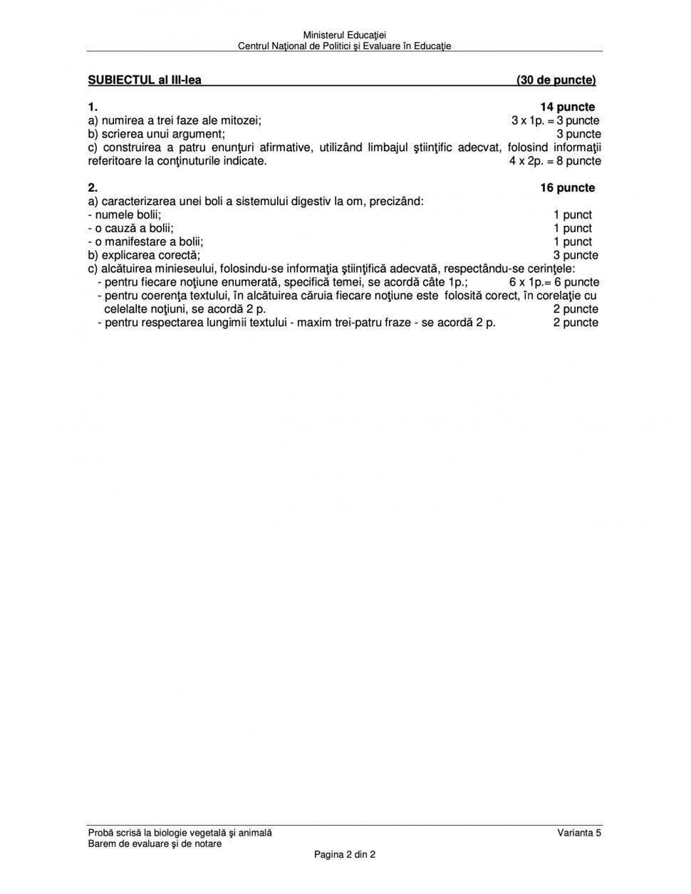 Baremul de corectare pentru proba la Biologie de la Bacalaureat 2023, publicat oficial 843253