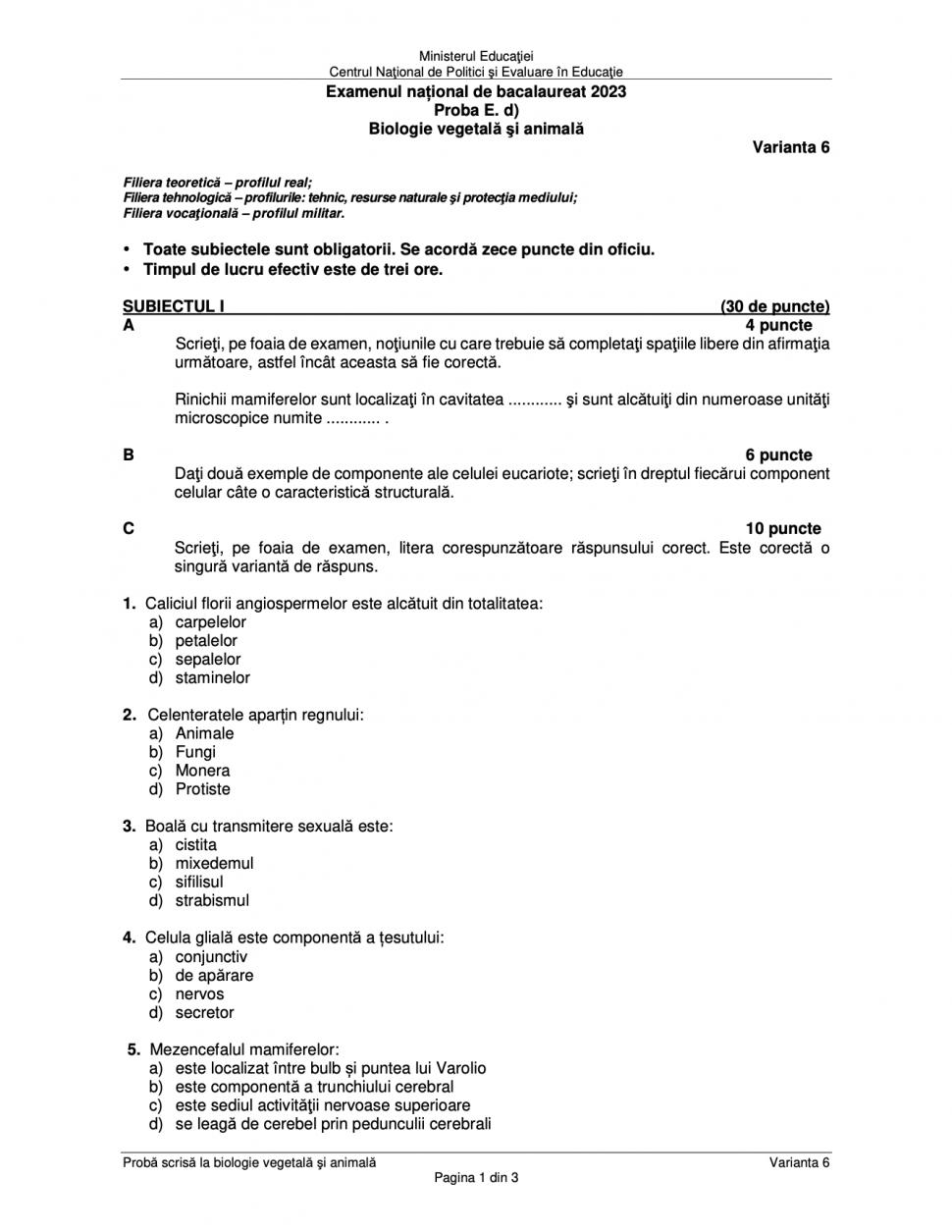 Subiectele la Biologie de la Bacalaureat 2023 au fost publicate 843229