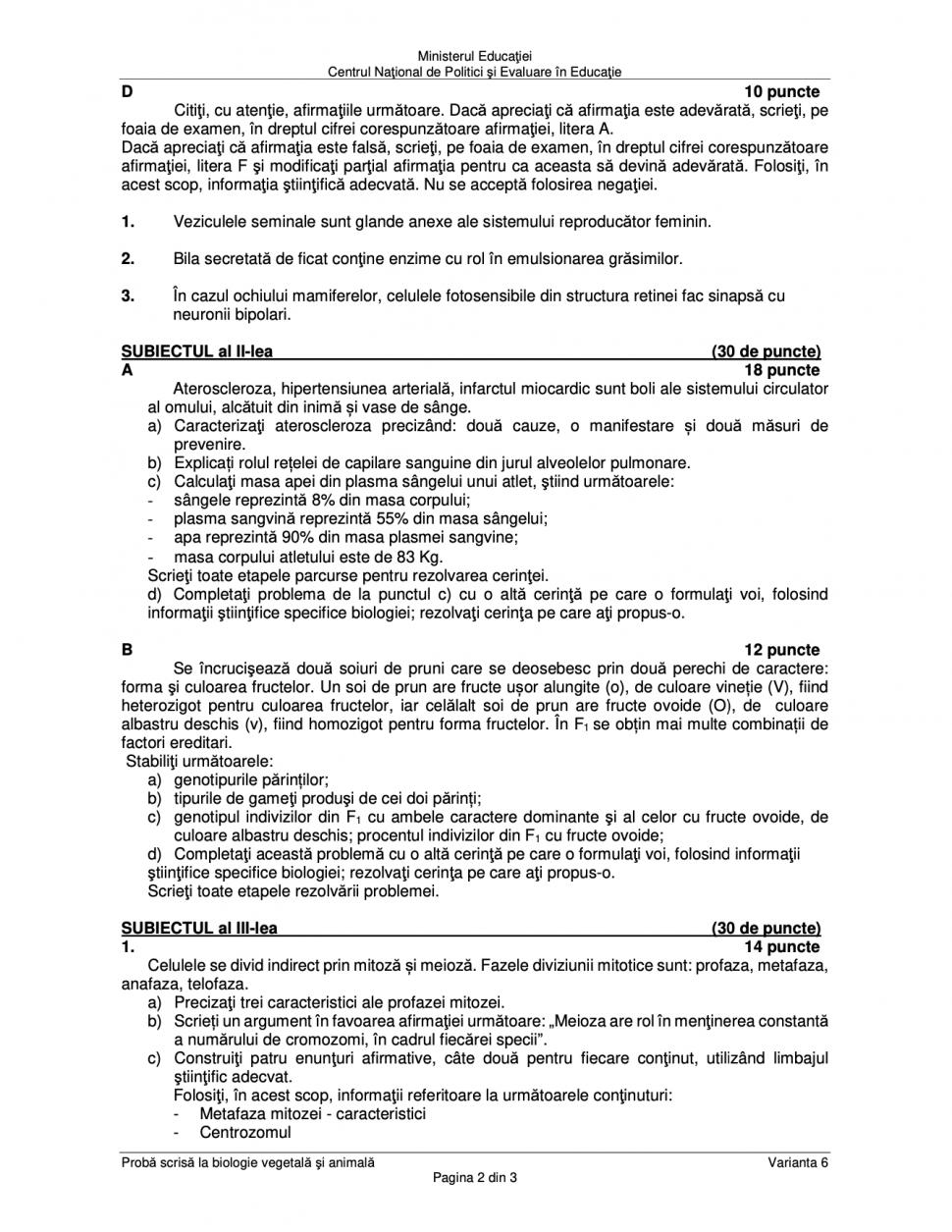 Subiectele la Biologie de la Bacalaureat 2023 au fost publicate 843230