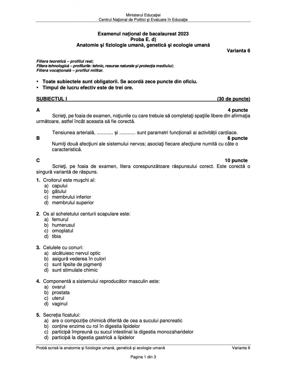 Subiectele la Biologie de la Bacalaureat 2023 au fost publicate 843232