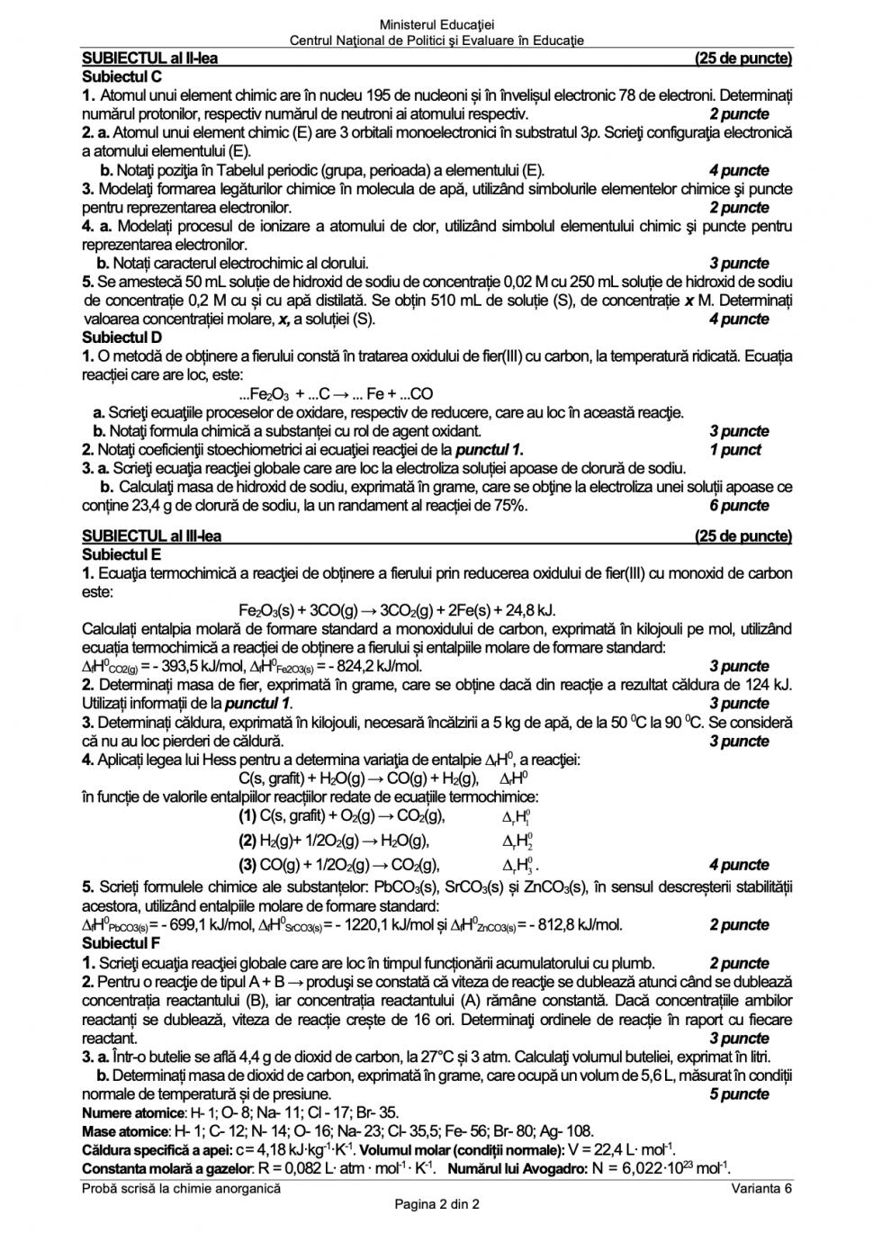 Subiectele la Chimie de la Bacalaureat 2023 au fost publicate 843238