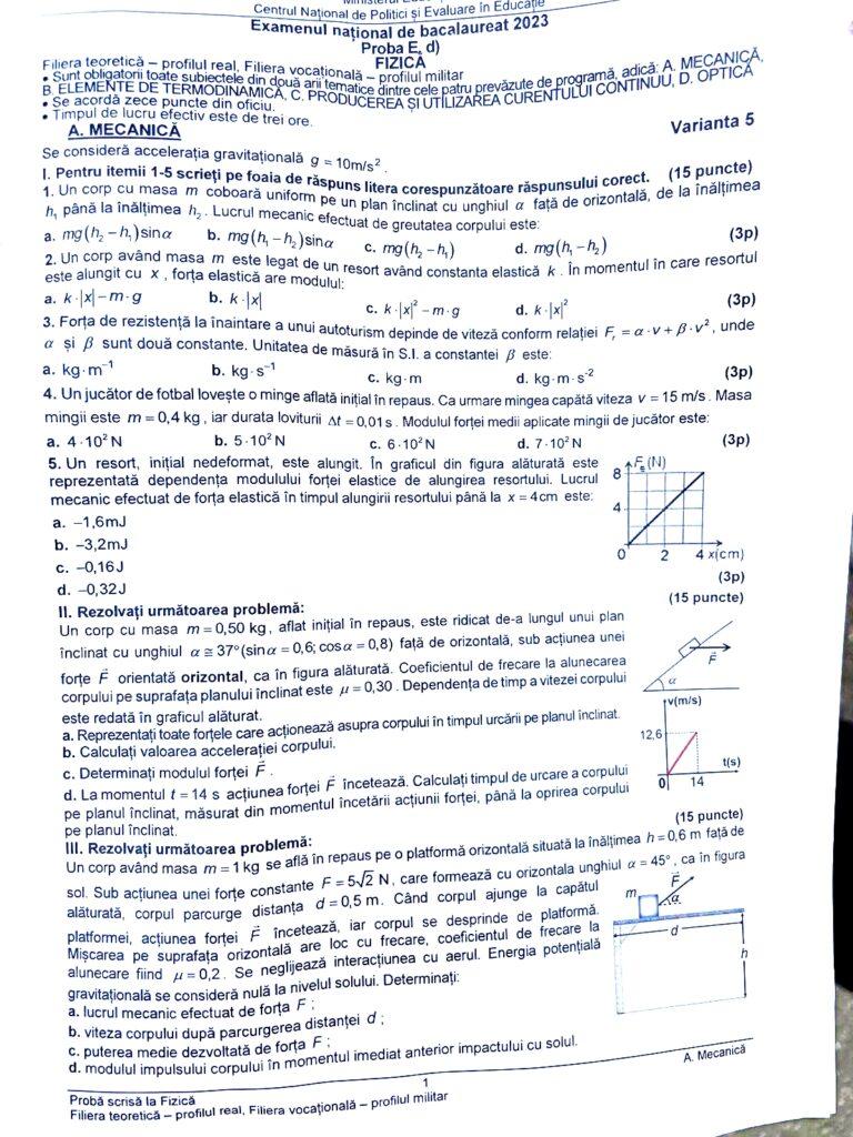 Subiectele la Fizică pentru Bacalaureat 2023 au fost publicate 843188