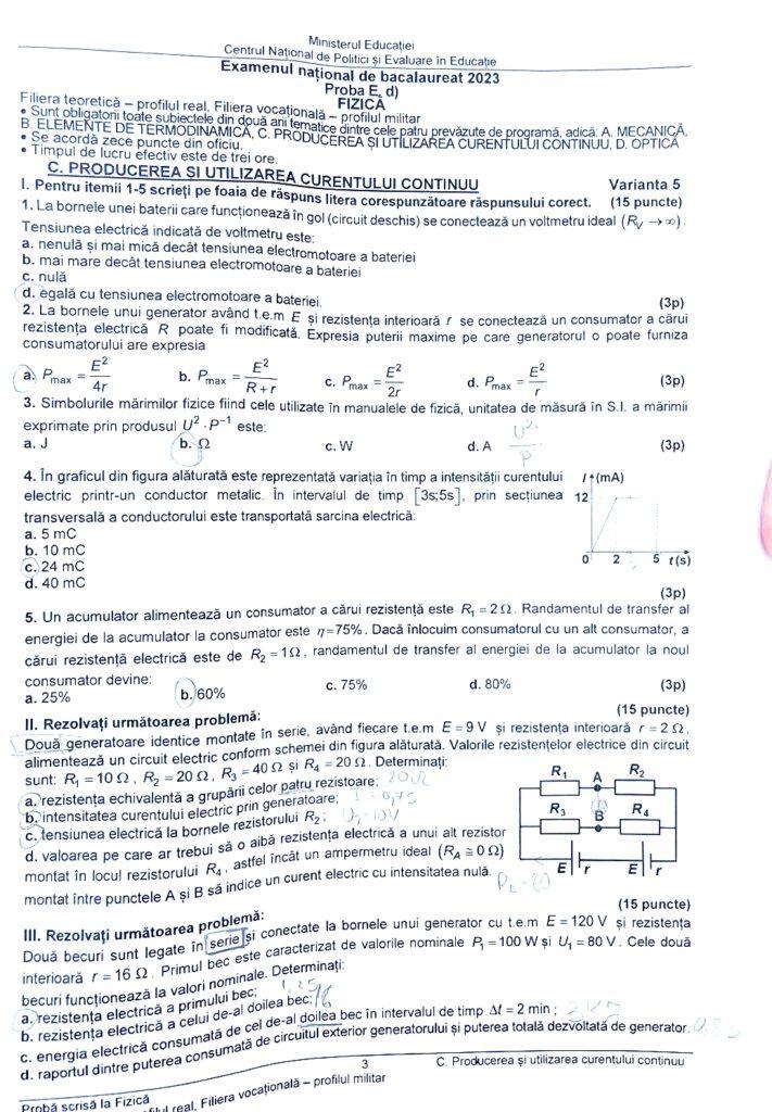 Subiectele la Fizică pentru Bacalaureat 2023 au fost publicate 843190
