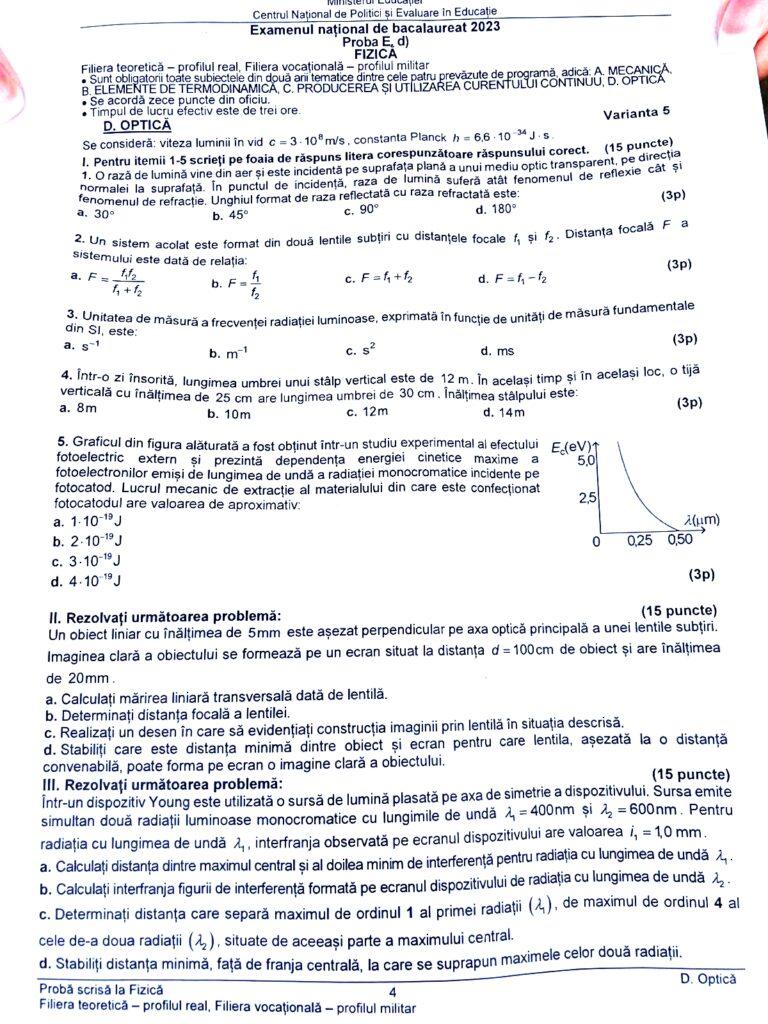 Subiectele la Fizică pentru Bacalaureat 2023 au fost publicate 843191