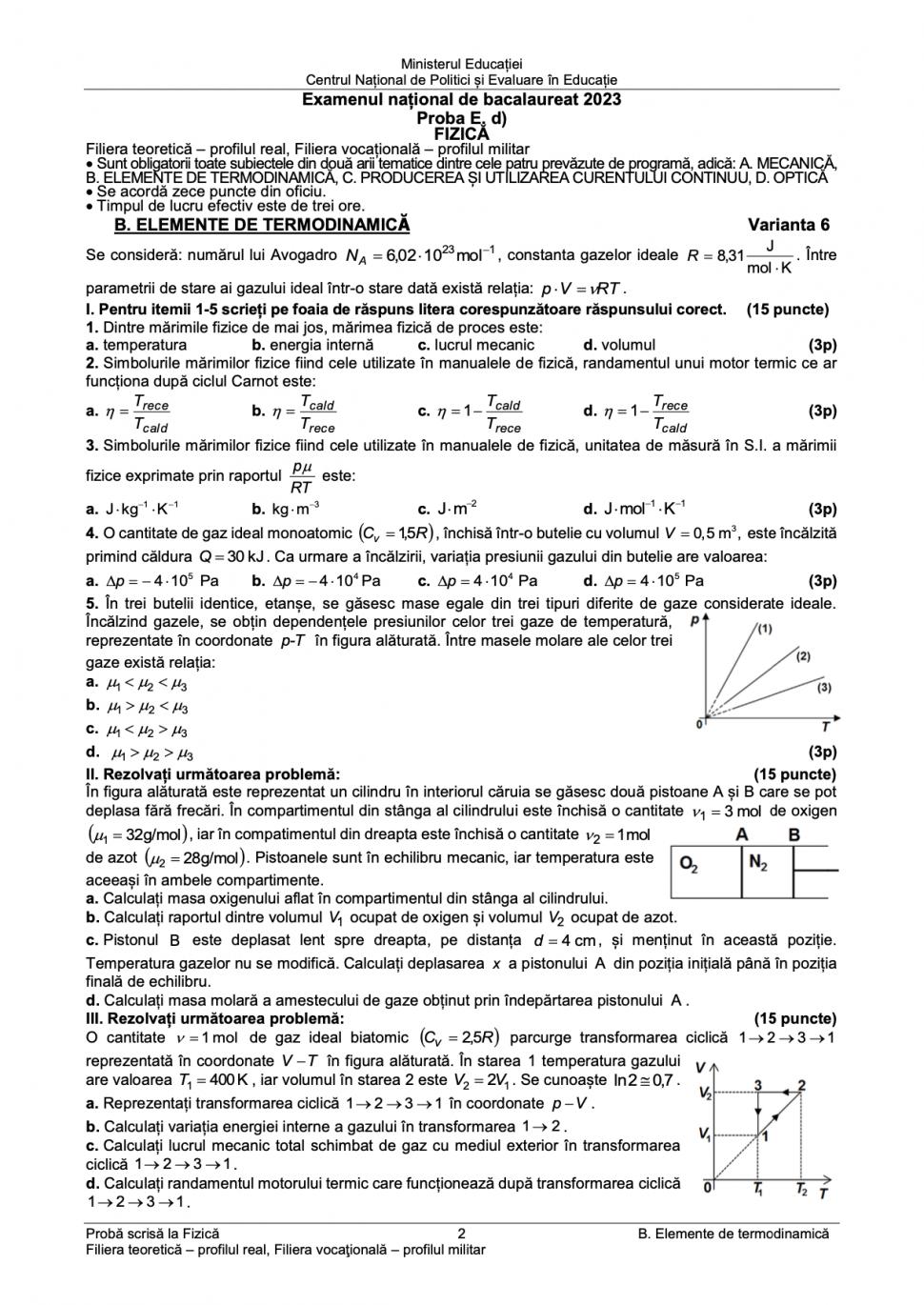 Subiectele la Fizică pentru Bacalaureat 2023 au fost publicate 843241