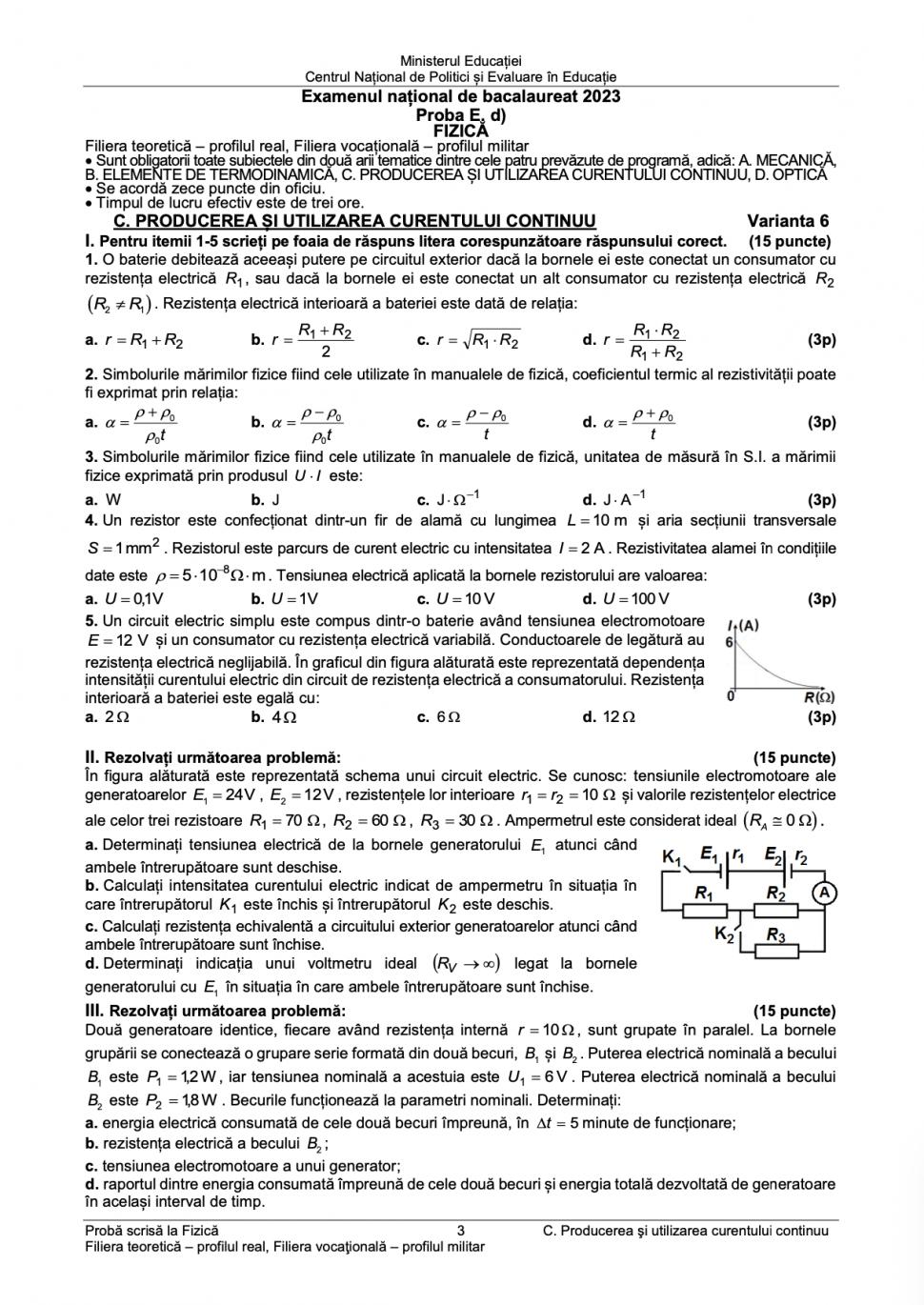 Subiectele la Fizică pentru Bacalaureat 2023 au fost publicate 843242