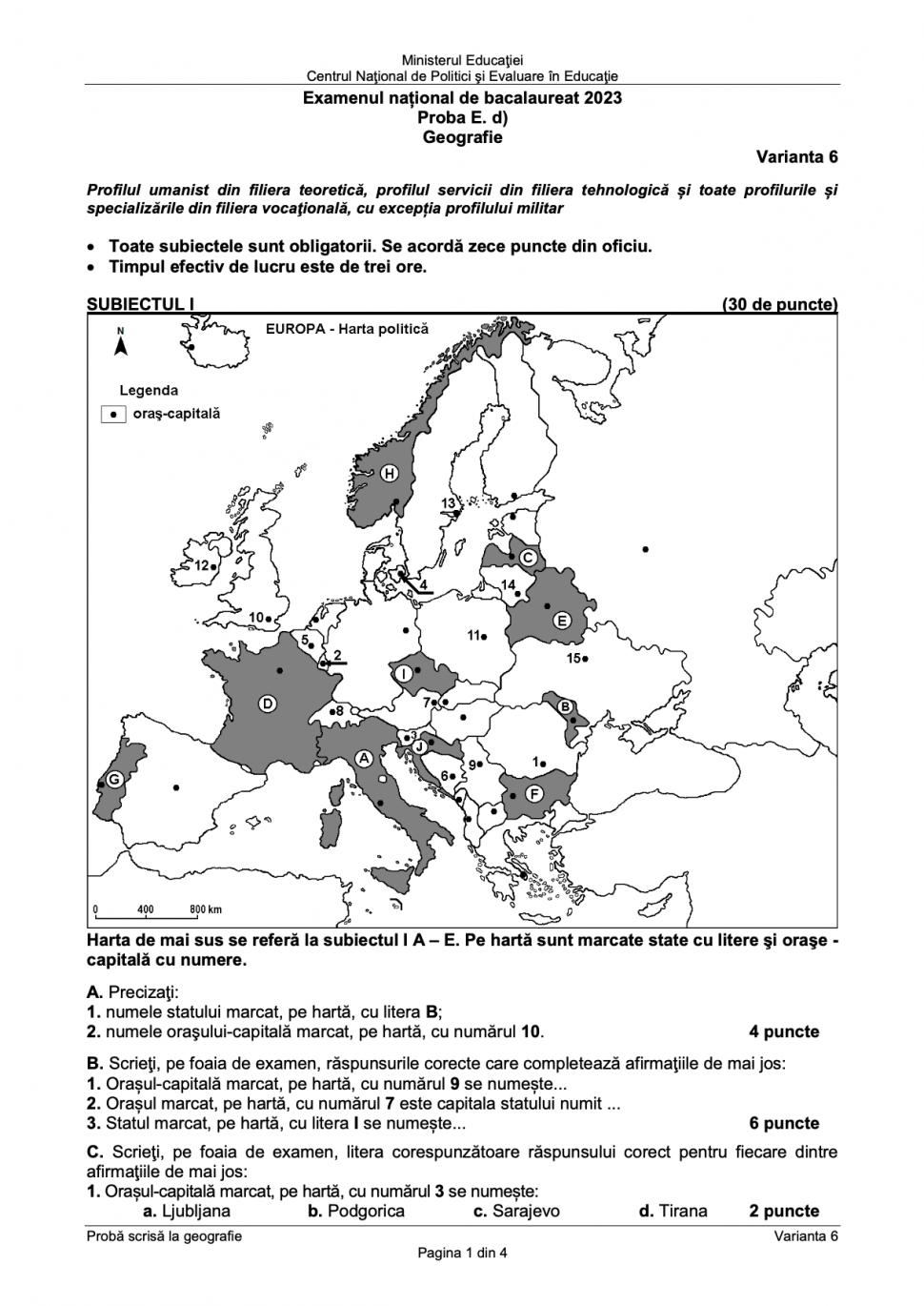 Subiectele la Geografie pentru Bacalaureat 2023 au fost publicate 843245