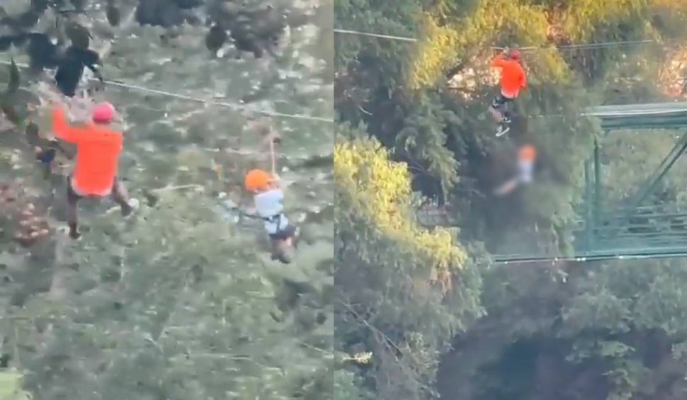 Momentul în care un băiețel de 6 ani a căzut în gol 12 metri, în timp ce se dădea pe tiroliană, într-un parc din Mexic