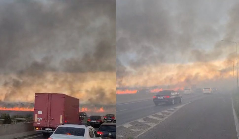 Incendiu puternic la marginea Ploieștiului, provocat de un fulger. Traficul este restricționat pe DN1
