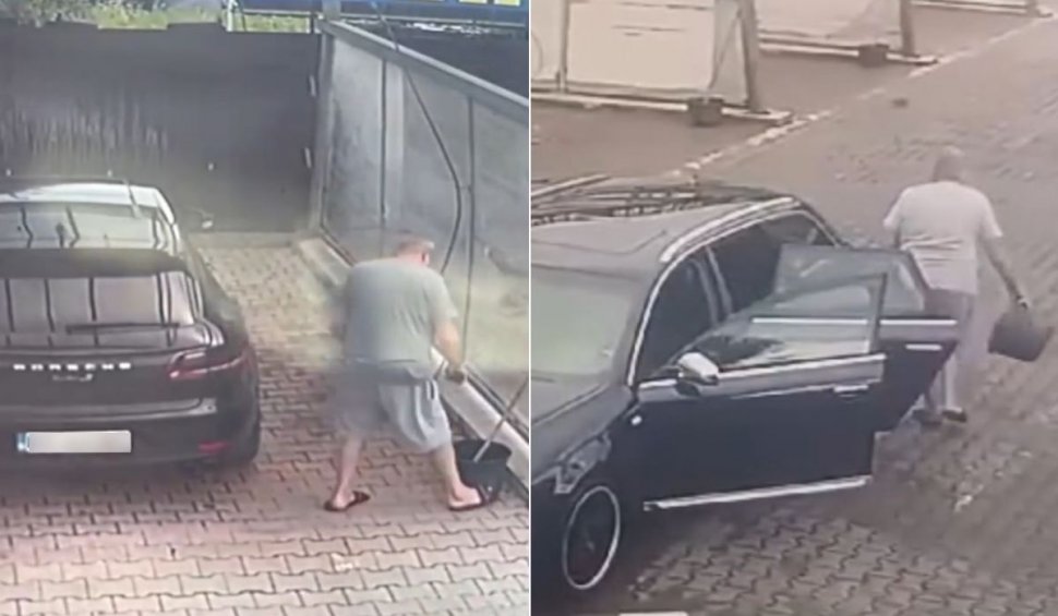 Şoferul cu Porsche din Braşov, care a furat un mop şi o găleată, le-a adus înapoi "deghizat" cu un Audi, după ce s-a făcut de râs