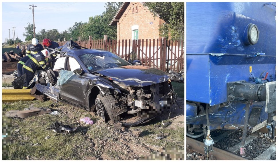 Maşină lovită de tren în comuna Tutova din Vaslui. Doi oameni aflaţi în autoturism s-au salvat 