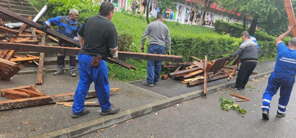 Furtuna puternică a făcut prăpăd în Hunedoara. Maşini distruse, copaci smulşi și acoperişuri luate de vânt 846106