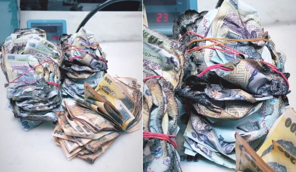 Un român a dus trei teancuri de bani topiţi la Banca Naţională şi a primit bancnote noi