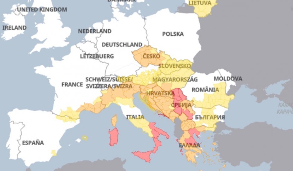 Alerte meteo Cod roșu de caniculă și furtuni, în mai multe țări din Europa, vineri