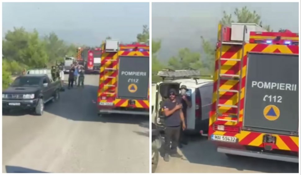 "Piele de găină când vedem aceste imagini!" Pompierii români dislocați în Grecia sunt întâmpinați cu aplauze