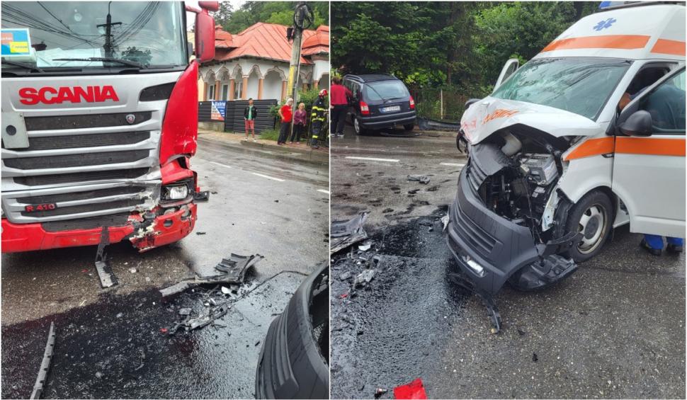 Accident între o ambulanţă, un camion şi o maşină, în Neamţ. Cinci oameni răniţi 849767