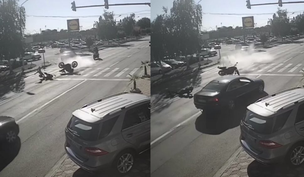 Accident cu două motociclete și o mașină în Timiș. Patru persoane au ajuns la spital, între care două fete de 16 și 18 ani