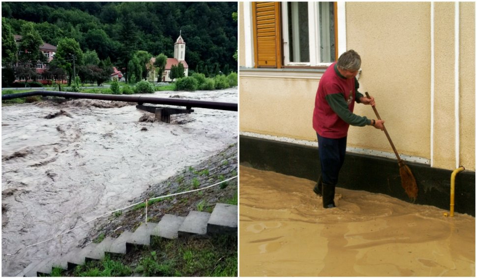 Străzi inundate în Râşnov după o ploaie torenţială