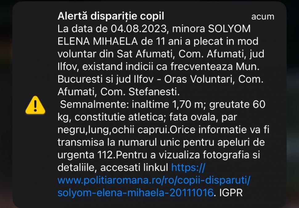 Ați văzut-o? Elena, o fetiță de 11 ani din Ilfov, a dispărut de acasă. Dacă o vedeți, sunați la 112 850571