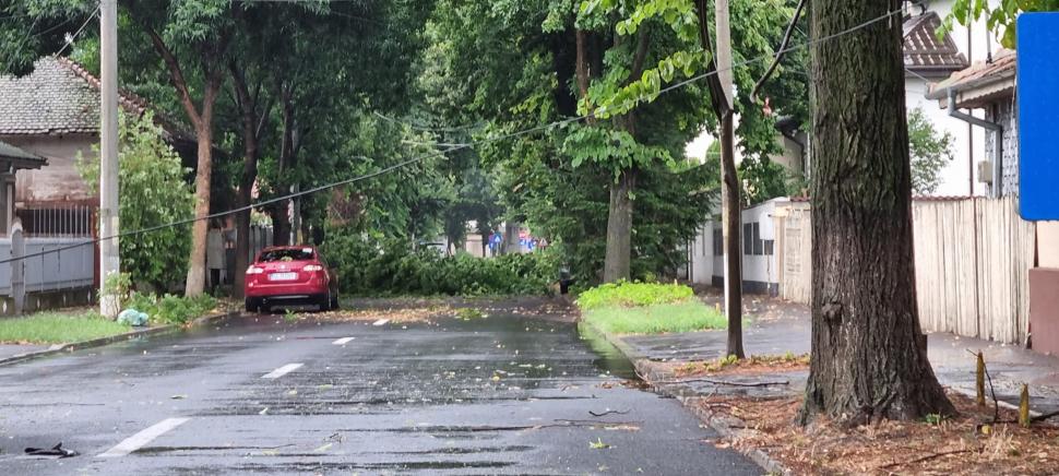 Străzi inundate, copaci căzuți și stâlpi de electricitate puși la pământ de vântul puternic. Furtunile au făcut prăpăd în peste 50 de localități din 13 județe 850890
