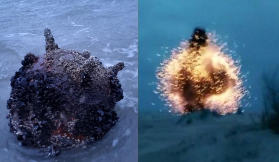 O mină marină a explodat la Costinești. Statul Major al Forțelor Navale a trimis o navă militară și un elicopter să inspecteze litoralul
