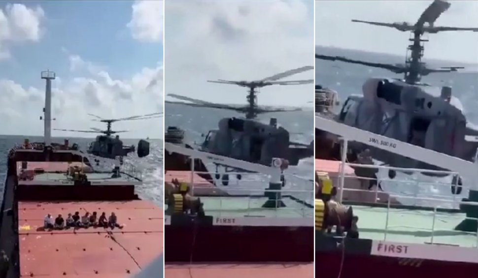 Soldaţii ruşi au coborât din elicopter pe nava Sukru Okan, asupra căreia au deschis foc de avertisment în Marea Neagră. Intervenţia a fost filmată