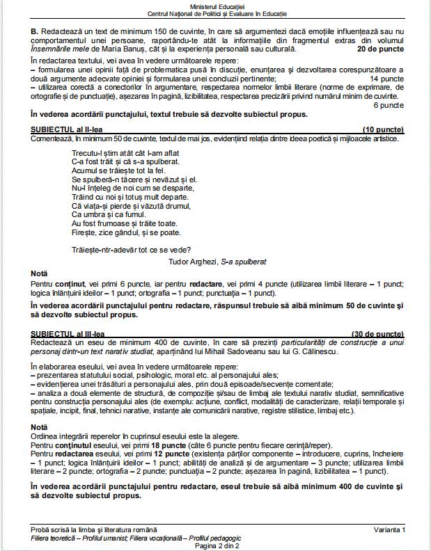 Baremul de corectare pentru proba de Limba română de la Bacalaureat 2023, sesiunea de toamnă, publicat oficial pe edu.ro 852410