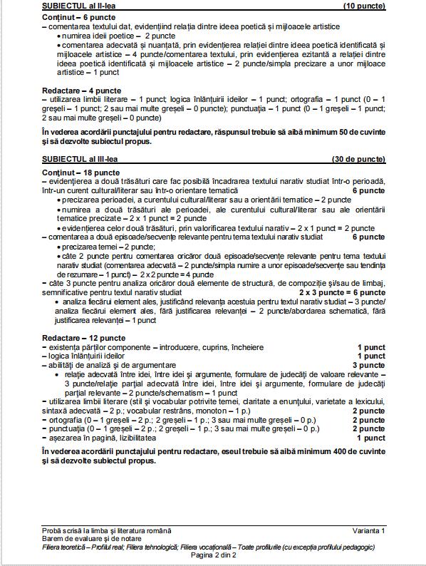 Baremul de corectare pentru proba de Limba română de la Bacalaureat 2023, sesiunea de toamnă, publicat oficial pe edu.ro 852415