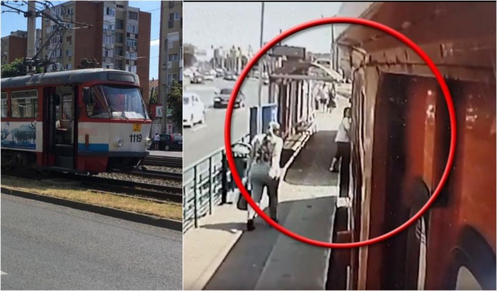 Imagini exclusive cu momentul în care femeia din Arad coboară din tramvai. Mama îşi ţinea copilul aflat într-un scaun cu rotile 852347