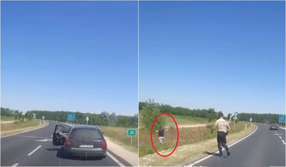 Momentul în care un şofer român sare de la volan, în mers, ca să scape de poliţiştii din Ungaria