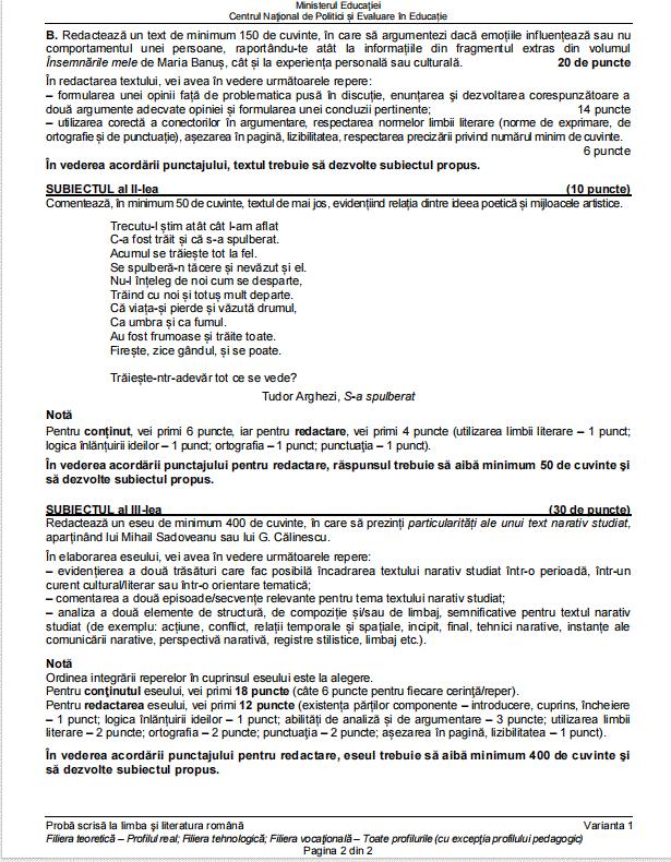 Subiectele la Limba română de la Bacalaureat 2023, sesiunea de toamnă, publicate oficial pe edu.ro 852434