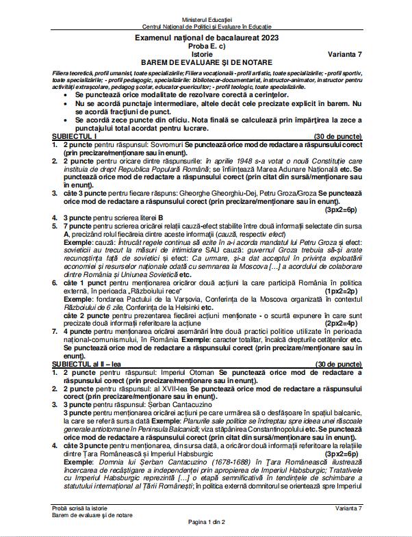 Subiectele la Istorie de la Bacalaureat 2023, sesiunea de toamnă, au fost publicate pe edu.ro 852645
