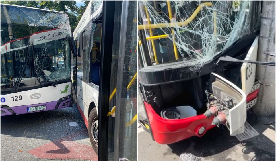 Două autobuze s-au ciocnit, după ce unuia i-ar fi cedat frânele, în Pitești