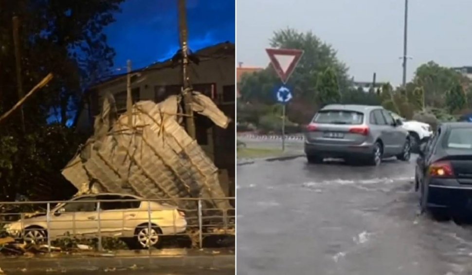 Furtunile devastatoare au făcut ravagii în țară: Copaci puși la pământ, mașini avariate, acoperișuri luate de vânt și străzi inundate
