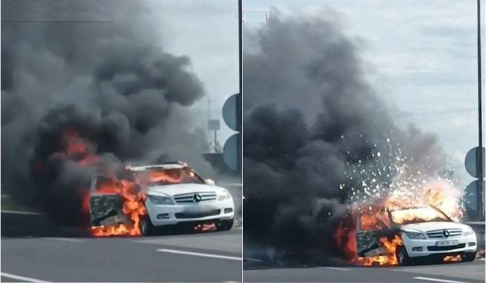 Maşina unor români s-a făcut scrum pe o autostradă din Ungaria. În autoturism erau patru oameni