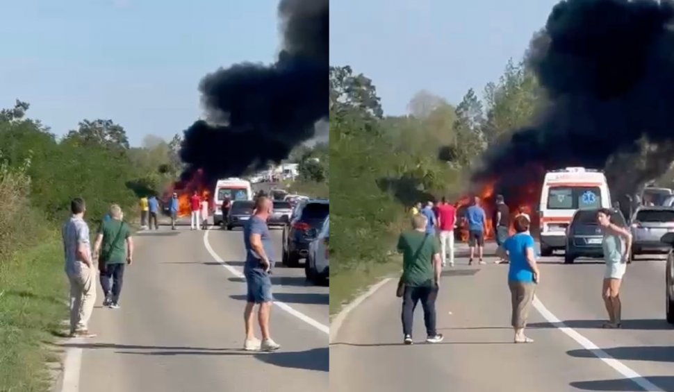 Un bărbat și doi copii, la un pas să-și piardă viața, după ce mașina în care se aflau a luat foc în mers, în Timișoara