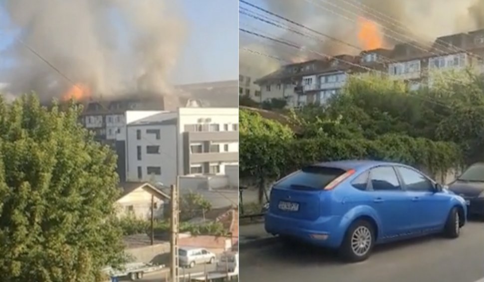 Pompieri agresați de locatari, la incendiul din Craiova! Focul a cuprins un bloc și s-a extins la alte două