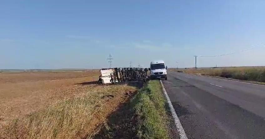 "Hai la caşcaval!" | Un TIR plin cu caşcaval, care a luat foc şi s-a răsturnat, a fost luat cu asalt de localnicii din Mehedinţi 859612