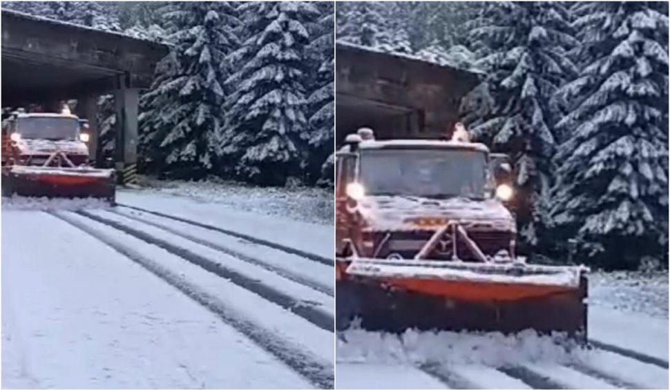 Prima zăpadă pe Transfăgărăşan! Un strat de trei centimetri s-a aşternut pe şosea 