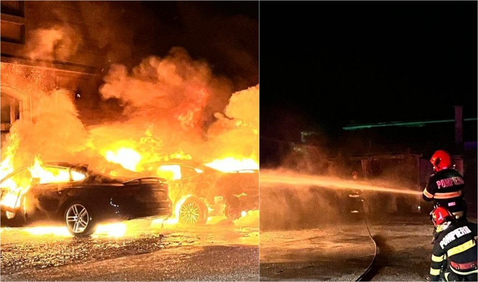 Trei mașini au fost distruse de flăcări, în urma unui incendiu provocat la miezul nopţii, în localitatea Ștei