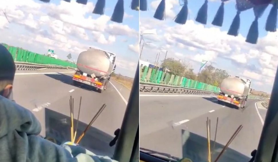 Şofer ucrainean filmat când conduce în zig-zag pe autostrada A2 | Şoferii au sunat la 112 şi l-au urmărit