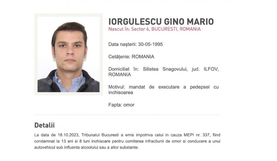 Mario Iorgulescu a fost dat în urmărire generală de Poliţia Română