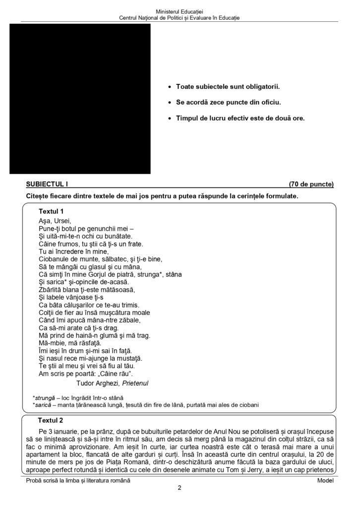 Model de subiect la Limba şi Literatura Română pentru Evaluarea Națională 2024, clasa a VIII-a 866682