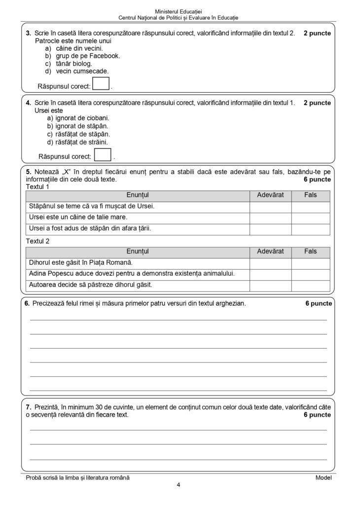 Model de subiect la Limba şi Literatura Română pentru Evaluarea Națională 2024, clasa a VIII-a 866684
