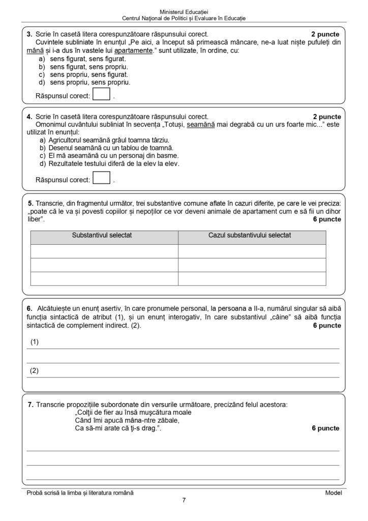 Model de subiect la Limba şi Literatura Română pentru Evaluarea Națională 2024, clasa a VIII-a 866686
