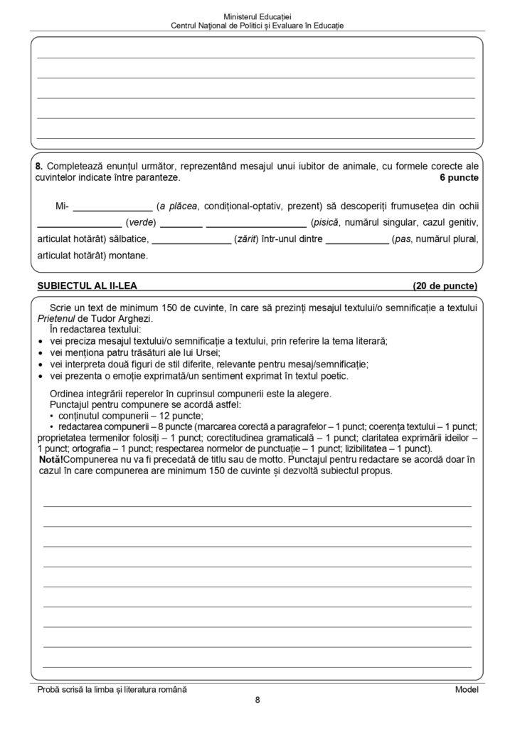 Model de subiect la Limba şi Literatura Română pentru Evaluarea Națională 2024, clasa a VIII-a 866687