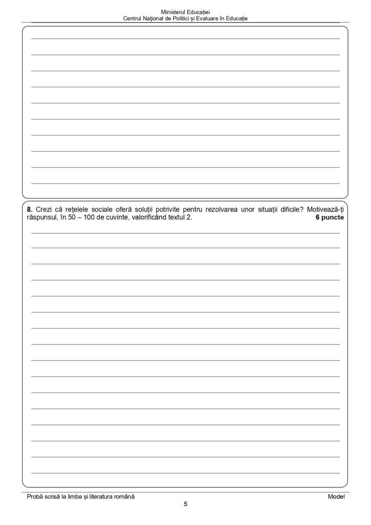 Model de subiect la Limba şi Literatura Română pentru Evaluarea Națională 2024, clasa a VIII-a 866692