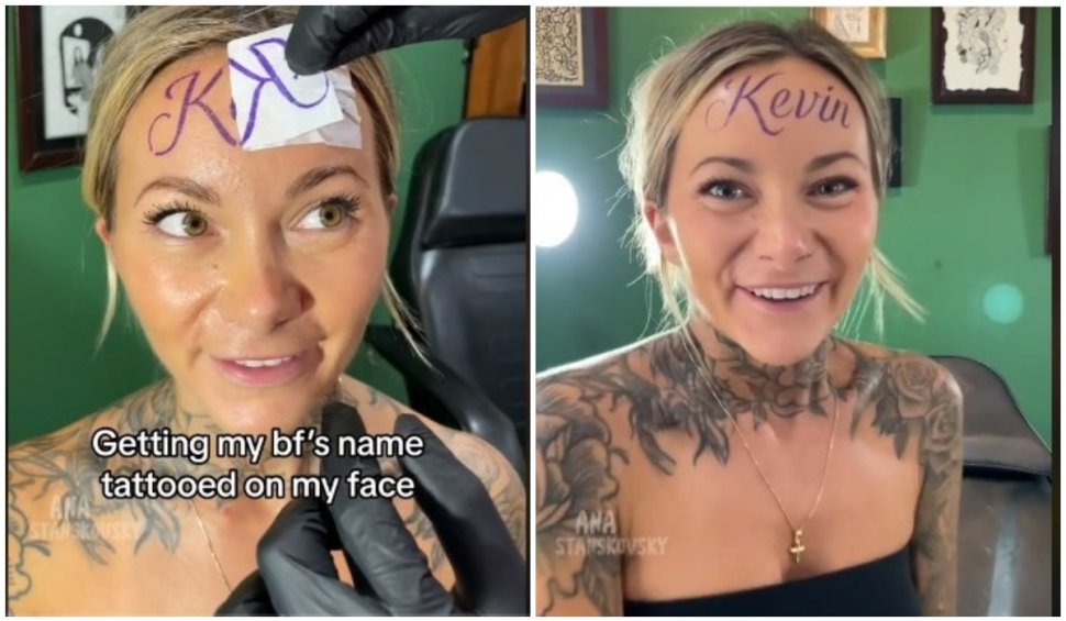 O tânără și-a tatuat numele iubitului pe frunte şi are şi un plan în caz că se despart: "Nu-mi vine să cred că am făcut-o"